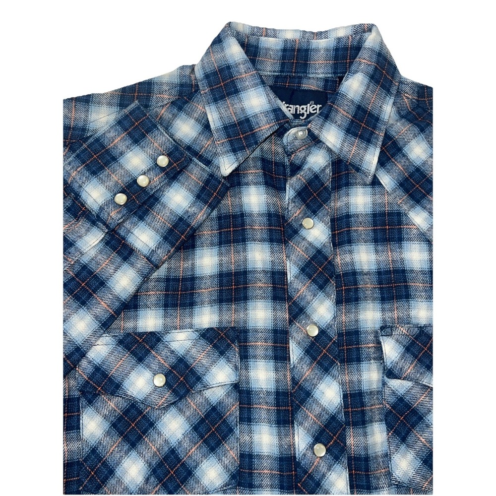 Wrangler Western  Button Up Shirt Womens Small Pearl Snap Long Sleeve Plaid Blue
